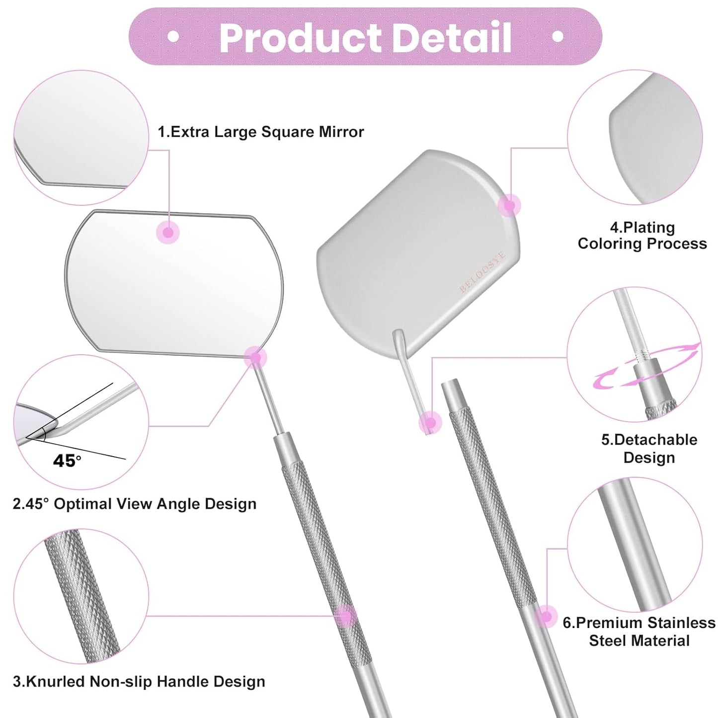 Large Lash Mirror for Eyelash Extension Supplies+1 PCS Storage Bag