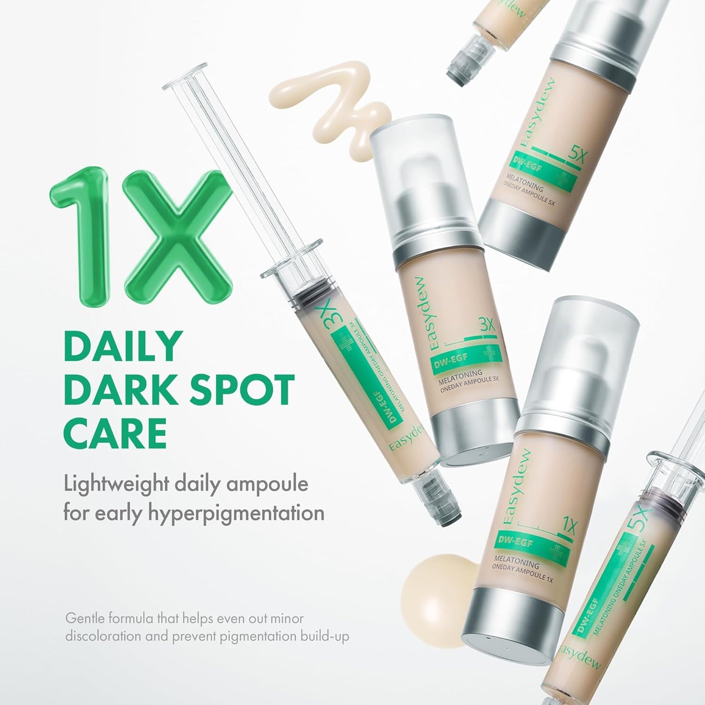 Easydew DW-EGF Melatoning Ampoule 1X - Зволожуюча сироватка від темних плям з ніацинамідом та глутатіоном для нерівної шкіри - Швидкопоглинаюча денна та нічна ампульна корейська косметика для догляду за шкірою (дозатор 0.27 рідкої унції, EGF 1X)