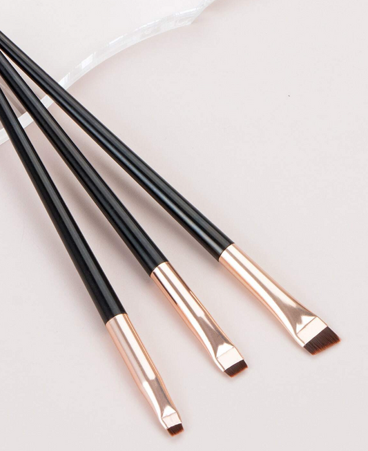 3pcs/Set Black & Gold Ultra-Thin Makeup Brush With Angled Brow Brush