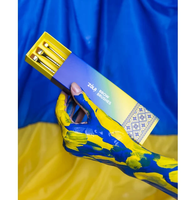 Set of brushes for coloring eyebrows ZOLA BROW BRUSHES UKRAINIAN EDITION / blue-yellow