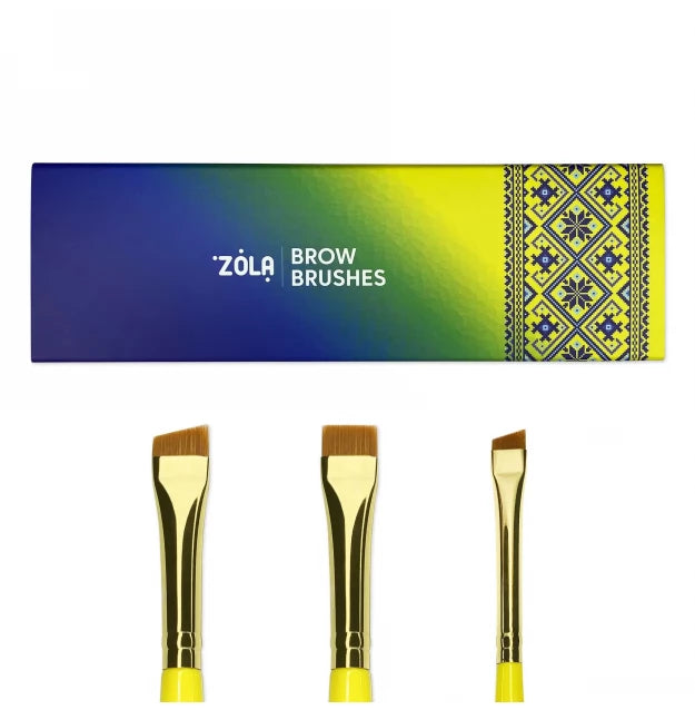 Set of brushes for coloring eyebrows ZOLA BROW BRUSHES UKRAINIAN EDITION / blue-yellow