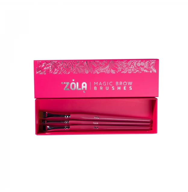 Набір пензликів для фарбування брів ZOLA MAGIC BROW BRUSHES / малиновий
