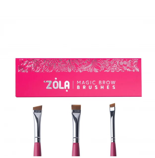 Набір пензликів для фарбування брів ZOLA MAGIC BROW BRUSHES / малиновий