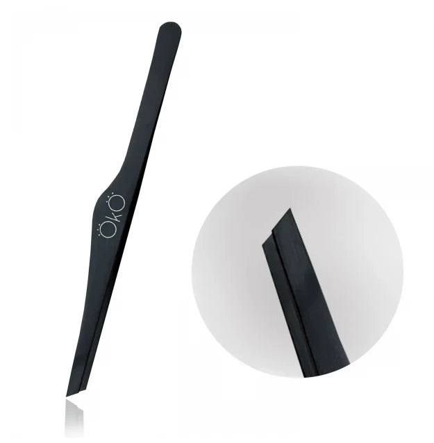 Eyebrow tweezers, angled (manual sharpening) OKO - MAGNETIC (black)