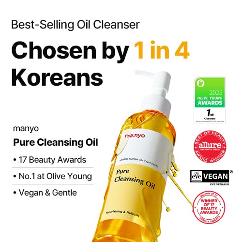 MANYO Pure Cleansing Oil, Натуральний олієвий очищувач для обличчя, Засіб для зняття макіяжу та чорних цяток, Корейський догляд за шкірою, 200 мл (6,76 рідких унцій) 