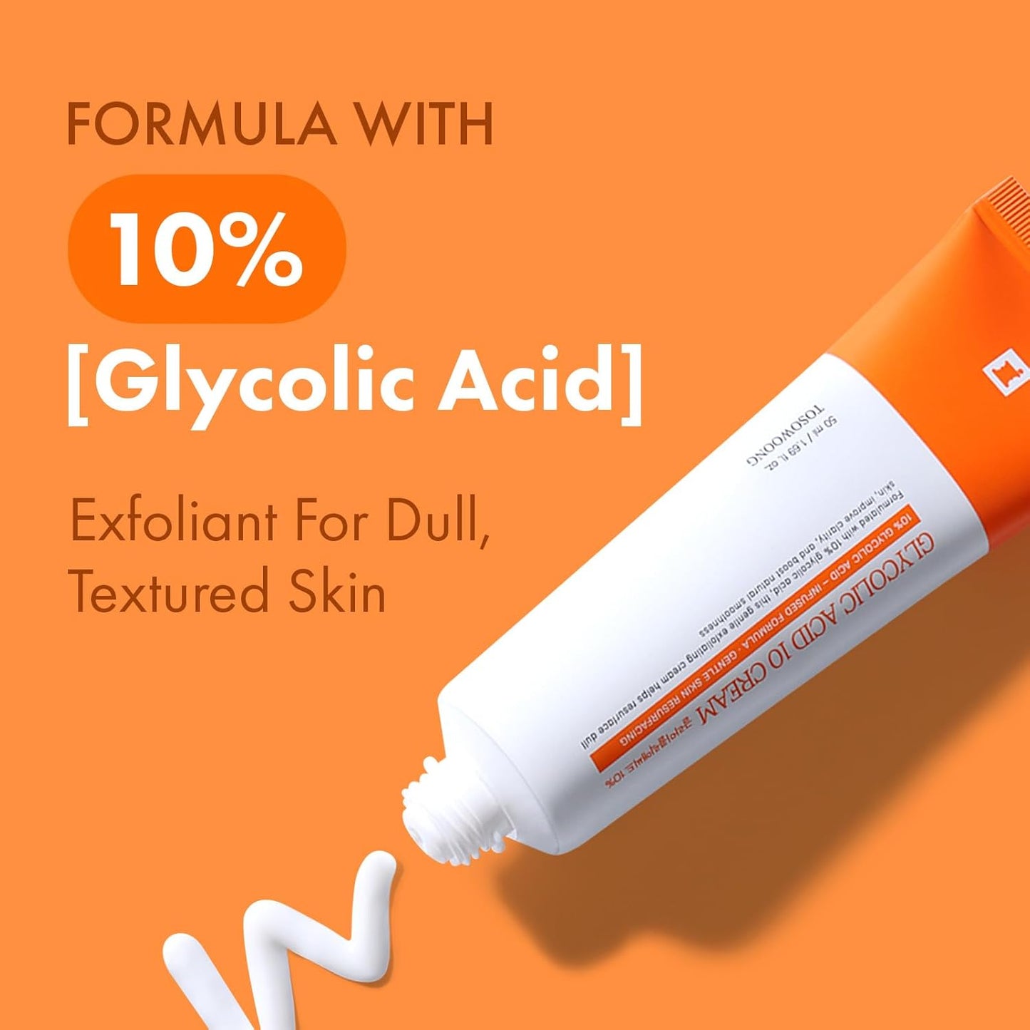 TOSOWOONG Glycolic Acid 10% Cream, AHA-ексфоліатор, крем для розгладження шкіри від нерівностей, темних плям, зморшок, тонких ліній з пантенолом, гіалуроновою кислотою, для ефекту скляної шкіри, корейський догляд, 50 мл/1,69 рідких унцій.