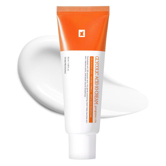 TOSOWOONG Glycolic Acid 10% Cream, AHA Exfoliator, Skin Smoothing Cream for Bumpy Skin, Dark Spot, Wrinkles, Fine Lines with Panthenol, Hyaluronic Acid, Glass Skin, Korean Skincare, 50 ml/1.69 fl. oz.