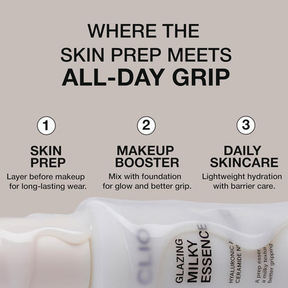 CLIO Glazing Milky Essence for Sensitive Skin, Rice PDRN for Boosting Radiant Glass Skin, Lightweight Hydrating Skin Prep for Makeup, Repairing Skin Barrier with Ceramide, Korean Skincare, 4.05 Fl Oz