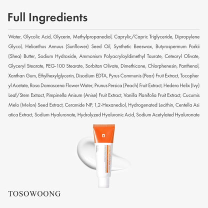 TOSOWOONG Glycolic Acid 10% Cream, AHA-ексфоліатор, крем для розгладження шкіри від нерівностей, темних плям, зморшок, тонких ліній з пантенолом, гіалуроновою кислотою, для ефекту скляної шкіри, корейський догляд, 50 мл/1,69 рідких унцій.