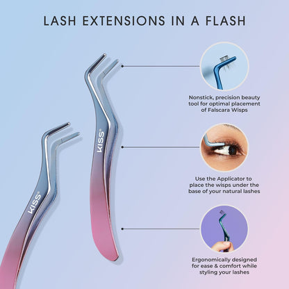 KISS Falscara DIY Eyelash Extension Wisp Applicator for Mistake-Proof Artificial Lash Placement – Ergonomically Designed Handle to Easily Build Your Featherlight Synthetic Reusable Eyelash Clusters