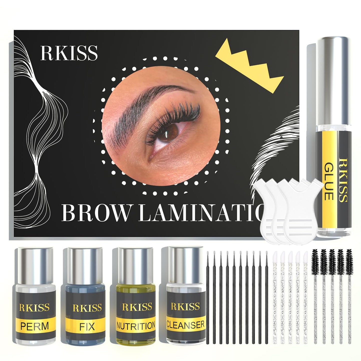 RKISSBEAUTY Набір для ламінування брів для використання вдома чи в салоні Миттєве ламінування для більш об'ємних брів, піднімає брови, робить їх густішими, простий у використанні