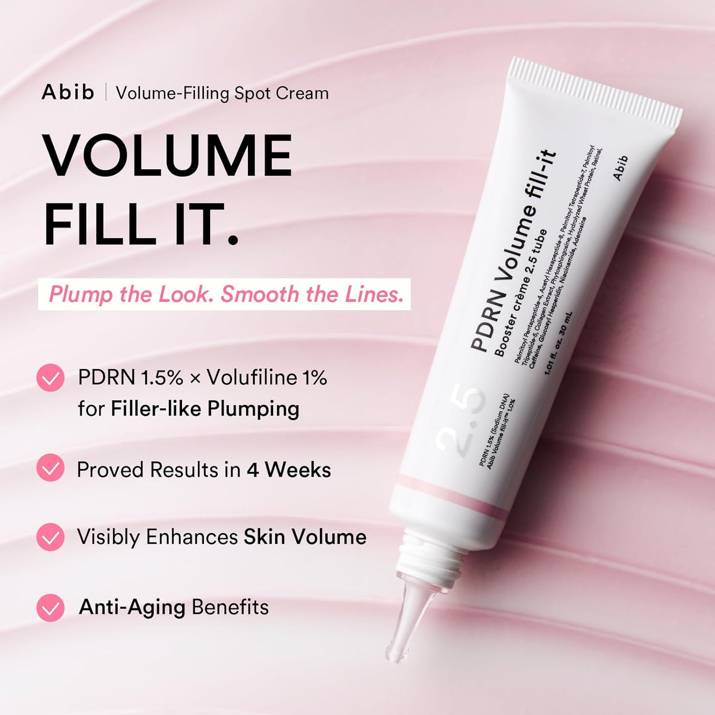 Abib PDRN Volume fill-it Booster Cream 2.5 tube | Facial Volume Plumping with PDRN 15,000ppm Peptides Retinal