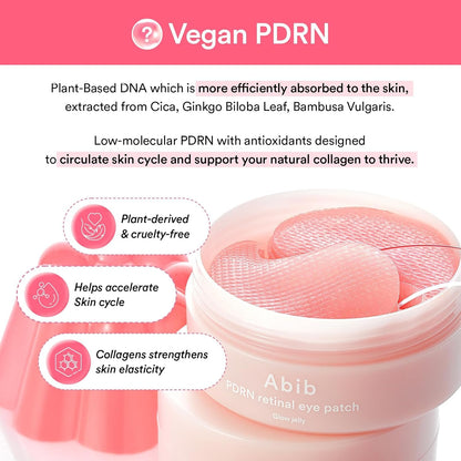 Патчі для очей Abib PDRN Retinal для омолодження та зняття набряків із Glow Jelly, 60 шт.