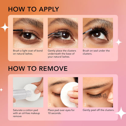 False Eyelashes, Lash Extension Kit 08, 9mm-16mm, Narrow Band, Easy to Apply and Remove, No Damage to Natural Eyelashes, 120 Lash Clusters