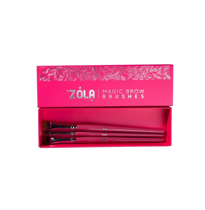 Набір пензликів для фарбування брів ZOLA MAGIC BROW BRUSHES / малиновий 