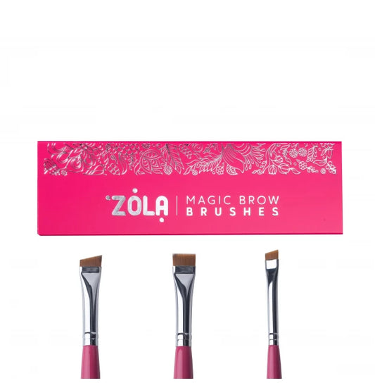 Набір пензликів для фарбування брів ZOLA MAGIC BROW BRUSHES / малиновий 