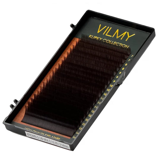 Eyelashes for extension VILMY KLIPKY BROWN / mix D / 0.07 / 8-12 mm / chocolate